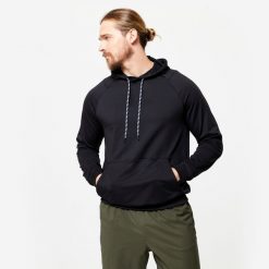 Bluza z kapturem męska Domyos fitness. Czarne bluzy DOMYOS, m, bez wzorów, z elastanu, z kapturem. W wyprzedaży za 59.99 zł.