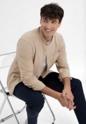 Koszula ze stójką, Slim Fit, K-LANGE. Brązowe koszule Volcano, l, bez wzorów, z bawełny, bez kołnierzyka, bez ramiączek. Za 149.99 zł.