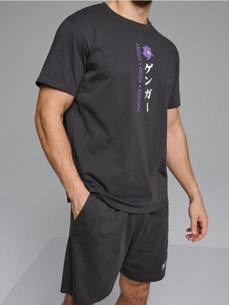 Bawełniana piżama dwuczęściowa z nadrukiem na plecach Pokemon - szary. Szare piżamy Sinsay, l, bez wzorów, z bawełny, bez ramiączek. Za 49.99 zł.