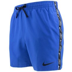 Szorty kąpielowe męskie Nike Logo Tape 5" Volley. Niebieskie krótkie spodenki sportowe Nike, l, bez wzorów, z materiału. Za 255.10 zł.