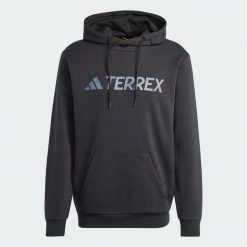 Bluza z kapturem Terrex Multi Large Logo. Brązowe bluzy z kapturem Adidas, l, bez wzorów, z bawełny, z kapturem. Za 224.25 zł.