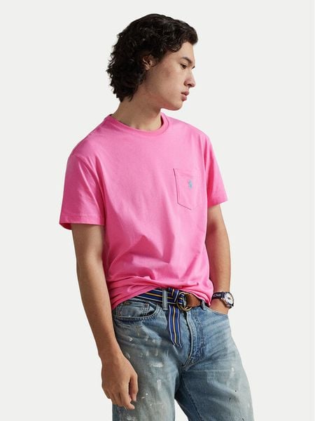 Polo Ralph Lauren T-Shirt 710671438511 Różowy Custom Slim Fit. Czerwone koszulki polo Polo Ralph Lauren, l, bez wzorów, z bawełny, bez kołnierzyka, bez ramiączek. Za 251.99 zł.