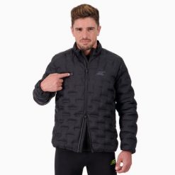 Kurtka puchowa męska z ogrzewaniem na wędrówki WARM DOWN JACKET. Czarne kurtki BODYCROSS, na zimę, m, bez wzorów, z puchu, bez kaptura, do biegania. Za 1,629.99 zł.