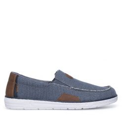 Półbuty Rieker. Niebieskie eleganckie półbuty Rieker, bez wzorów, bez obcasa, bez zapięcia. Za 299.99 zł.