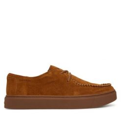 Półbuty Calvin Klein. Brązowe eleganckie półbuty CALVIN KLEIN, bez wzorów, bez obcasa, bez zapięcia. Za 649.99 zł.