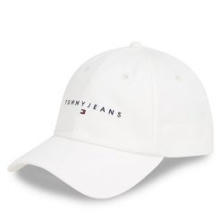 Czapka z daszkiem Tommy Jeans. Białe czapki z daszkiem Tommy Jeans, bez wzorów, z jeansu. Za 99.99 zł.