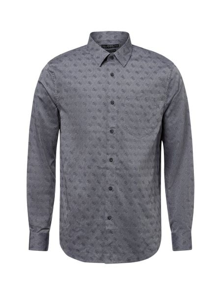 GUESS koszula biznesowa Mężczyźni Regular Fit Bawełna szary, L. Szare koszule Guess, l, z aplikacjami, z bawełny, bez kołnierzyka, bez ramiączek. Za 199.95 zł.