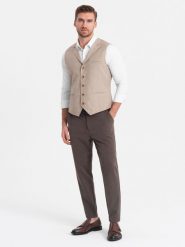 Spodnie męskie chino z gumką w pasie SLIM FIT - czekoladowe V2 OM-PACP-0158 - XXL. Brązowe eleganckie spodnie Ombre Clothing, l, z poliesteru. Za 143.99 zł.