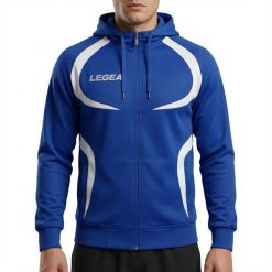 Kurtka rozgrzewkowa Męska Tunezja niebiesko-biała. Białe kurtki do biegania Legea, m, bez wzorów, z poliesteru, bez kaptura, do biegania. Za 68.00 zł.