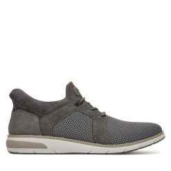 Półbuty Rieker. Szare eleganckie półbuty Rieker, bez wzorów, bez obcasa, bez zapięcia. Za 389.99 zł.