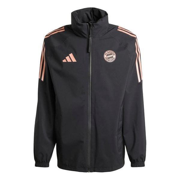 Kurtka wodoodporna Bayern Munich Tiro 2024/25. Czarne kurtki Adidas, l, bez wzorów, z materiału, bez kaptura. Za 502.95 zł.