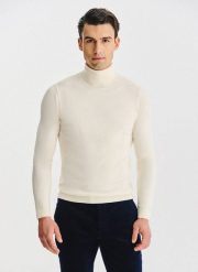 PAKO LORENTE - Biały gładki golf męski. Białe golfy Pako Lorente, l, bez wzorów, z bawełny, bez ramiączek. Za 169.99 zł.