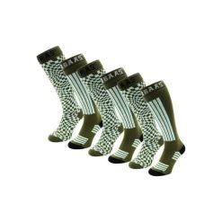 Skarpety narciarskie - unisex - 6 par - oliwkowo-zielone. Zielone skarpety POEDERBAAS, bez wzorów, z wełny. W wyprzedaży za 307.92 zł.