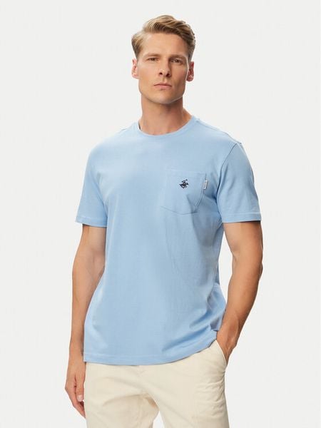 Beverly Hills Polo Club T-Shirt P-SS26M-TS414000 Niebieski jasny Regular Fit. Niebieskie koszulki polo Beverly Hills Polo Club, m, bez wzorów, z bawełny, bez kołnierzyka, bez ramiączek. Za 129.99 zł.