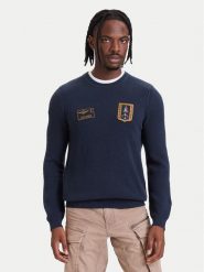 Aeronautica Militare Sweter 262MA1659UL00903 Granatowy Regular Fit. Niebieskie swetry rozpinane Aeronautica Militare, l, bez wzorów, z bawełny, bez kołnierzyka, bez ramiączek. Za 664.99 zł.