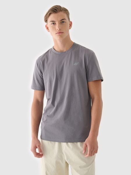 4F T-shirt regular gładki męski - szary S. Szare t-shirty 4F, m, bez wzorów, z bawełny, bez kołnierzyka, bez ramiączek. Za 49.99 zł.