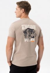 T-shirt z nadrukiem na plecach T-ENGIN. Brązowe t-shirty Volcano, l, bez wzorów, z bawełny, bez kołnierzyka, bez ramiączek. Za 59.99 zł.