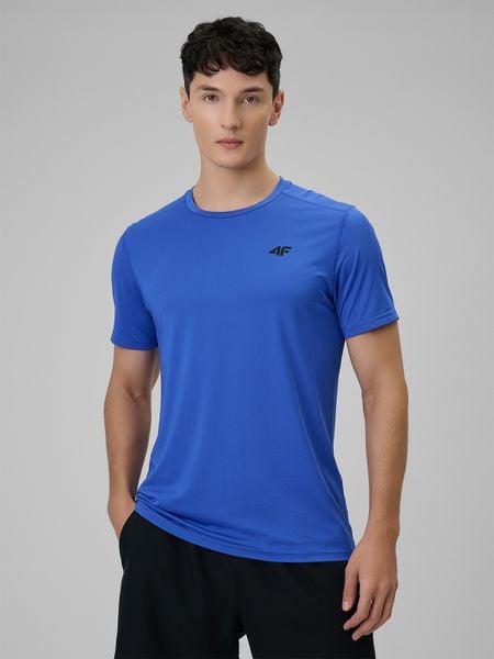 4F Koszulka treningowa regular szybkoschnąca męska - niebieska L. Niebieskie t-shirty 4F, bez wzorów, ze skóry, bez ramiączek, na fitness i siłownię. Za 79.99 zł.