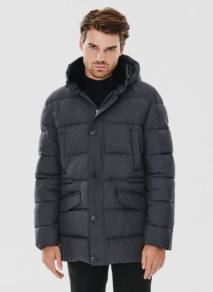 PAKO LORENTE – Granatowa pikowana kurtka z futrzanym kołnierzem. Kurtki Pako Lorente, na zimę, m, bez wzorów, z futra. Za 399.99 zł.