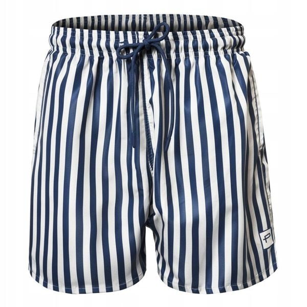 Męskie Spodenki Plażowe (Kąpielowe) - Pako Jeans - Granatowe w Prążek. Niebieskie kąpielówki Pako Jeans, l, bez wzorów, z jeansu. Za 75.00 zł.