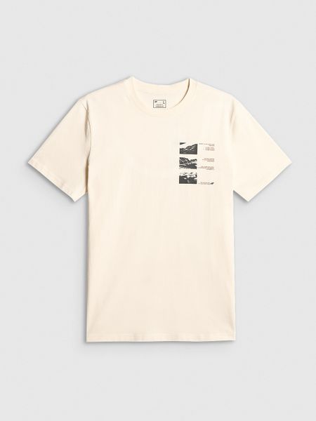 4F T-shirt regular z nadrukiem męski - biały XL. Białe t-shirty 4F, m, bez wzorów, z materiału, bez kołnierzyka, bez ramiączek. Za 79.99 zł.