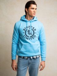 Bluza męska z kapturem niebieska Hanes 401. Niebieskie bluzy BIG STAR, l, bez wzorów, z dzianiny, z kapturem. W wyprzedaży za 249.99 zł.