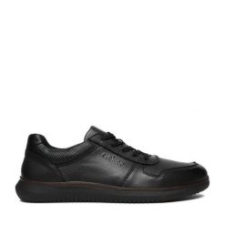 Półbuty Rieker. Czarne eleganckie półbuty Rieker, bez wzorów, bez obcasa, bez zapięcia. Za 429.99 zł.