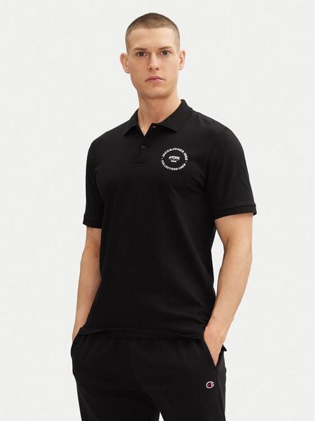 Jack & Jones Polo Simon 12269299 Czarny Regular Fit. Czarne koszulki polo Jack & Jones, m, bez wzorów, z bawełny, bez kołnierzyka, bez ramiączek. Za 49.99 zł.