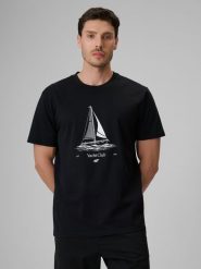 4F T-shirt relaxed z nadrukiem męski - czarny XL. Czarne t-shirty 4F, m, bez wzorów, z bawełny, bez kołnierzyka, bez ramiączek. Za 69.99 zł.