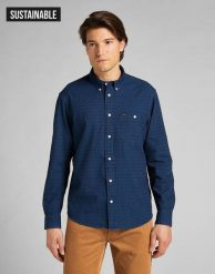 MĘSKA KOSZULA MATERIAŁOWA LEE RIVETED SHIRT INDIGO L66IMNDK 112140546. Niebieskie koszule Lee, l, bez wzorów, z materiału, bez kołnierzyka, bez ramiączek. Za 129.99 zł.