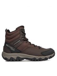 Merrell Trekkingi Thermo Akita Mid Wp J036447 Brązowy. Brązowe botki sznurowane Merrell, bez wzorów, z nubiku, bez obcasa, bez zapięcia. Za 359.99 zł.