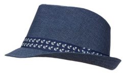 Letni Męski Kapelusz, Wakacyjny, Granatowy, Trilby, Pasek w Kotwice, Żeglarski, Pako Jeans. Niebieskie kapelusze Pako Jeans, bez wzorów, z jeansu, klasyczne. Za 55.00 zł.
