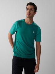 4F Koszulka do biegania szybkoschnąca męska - turkusowa L. Niebieskie t-shirty 4F, l, bez wzorów, bez kołnierzyka, bez ramiączek. Za 129.99 zł.