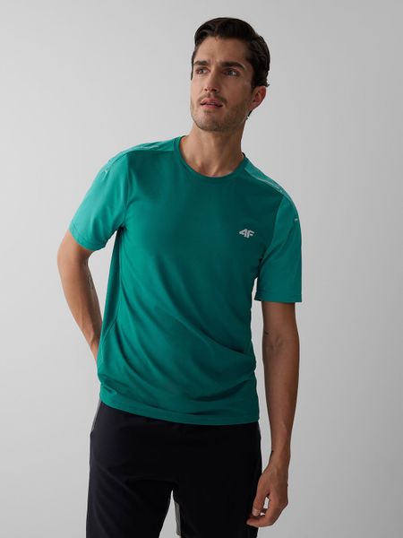 4F Koszulka do biegania szybkoschnąca męska - turkusowa L. Niebieskie t-shirty 4F, l, bez wzorów, bez kołnierzyka, bez ramiączek. Za 129.99 zł.