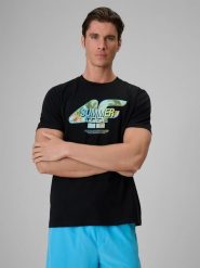 4F T-shirt regular z nadrukiem męski - czarny XL. Czarne t-shirty 4F, m, bez wzorów, z bawełny, bez kołnierzyka, bez ramiączek. Za 69.99 zł.