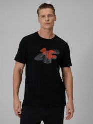 4F T-shirt regular z nadrukiem męski - czarny XL. Czarne t-shirty 4F, m, bez wzorów, z bawełny, bez kołnierzyka, bez ramiączek. Za 59.99 zł.