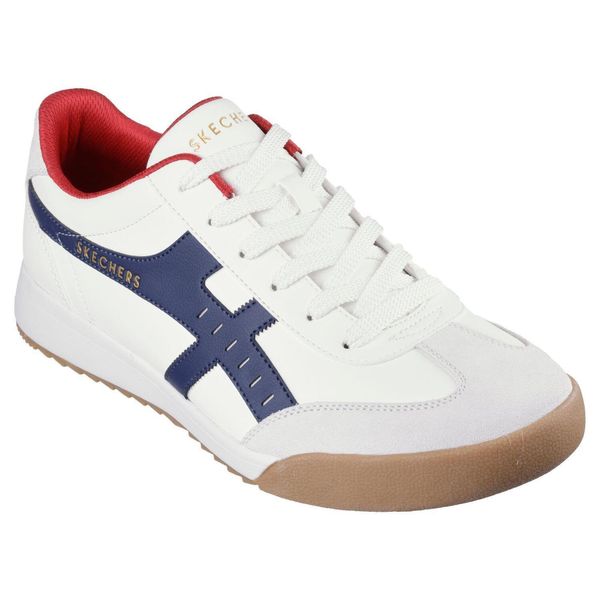Męskie ZINGER MANZANILLA TOTALE Sneakersy Biały / Granatowy / Czerwony. Białe buty sportowe casual Skechers, bez wzorów, z materiału, bez zapięcia. Za 299.99 zł.