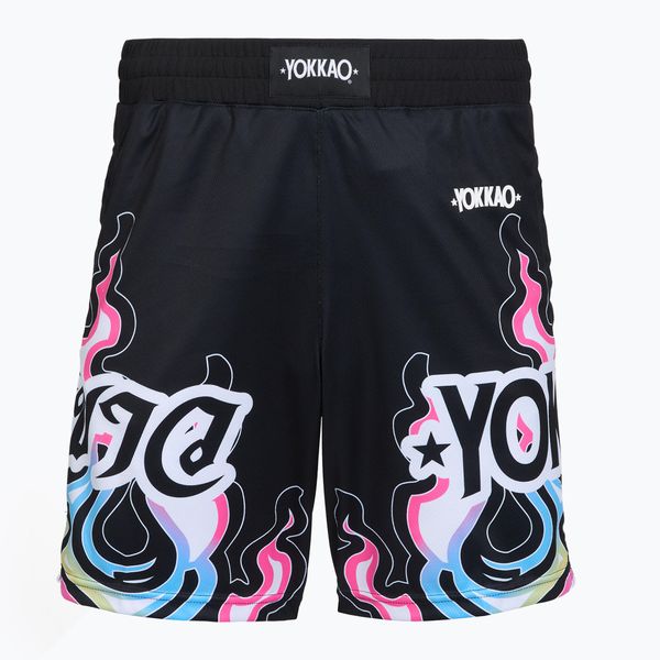 Spodenki treningowe męskie YOKKAO Flames Workout. Czarne krótkie spodenki sportowe YOKKAO, l, bez wzorów, z materiału. Za 169.99 zł.