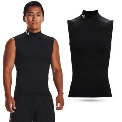 Koszulka termoaktywna męska Under Armour HeatGear Mock bez rękawów tank top. Czarne bielizna termoaktywna Under Armour, l, bez wzorów, bez ramiączek, na fitness i siłownię. Za 109.99 zł.