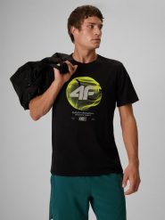 4F T-shirt regular z nadrukiem męski - czarny XXL. Czarne t-shirty 4F, bez wzorów, z bawełny, bez ramiączek, tenisowe. Za 79.99 zł.