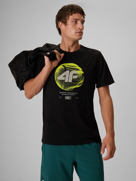 4F T-shirt regular z nadrukiem męski - czarny XXL. Czarne t-shirty 4F, bez wzorów, z bawełny, bez ramiączek, tenisowe. Za 79.99 zł.