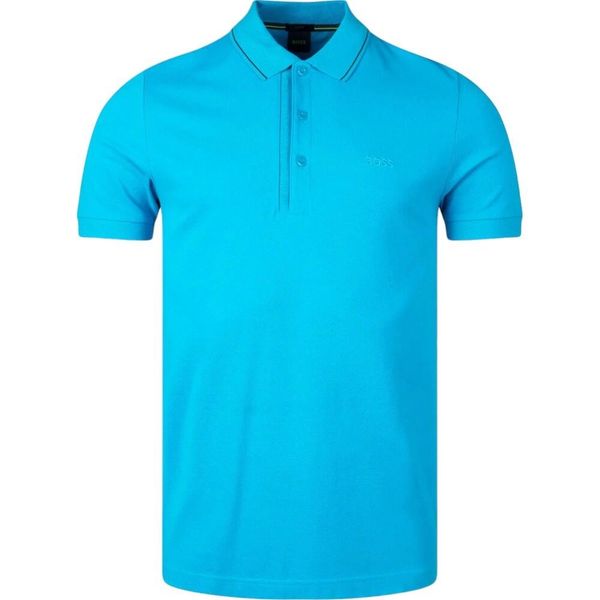 Koszulka Polo męska BOSS Paule 4 Turquoise/Aqua bawełniana slim fit turkusowa. Niebieskie koszulki polo Boss, bez wzorów, z bawełny, bez ramiączek. Za 309.00 zł.