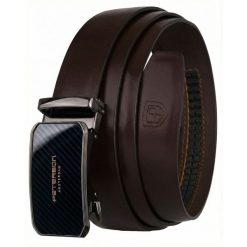 Pasek męski w ciemnobrązowym kolorze z automatyczną, czarną klamrą Peterson PTN A016 D.BROWN. Brązowe paski Peterson, bez wzorów, ze skóry, eleganckie. Za 94.99 zł.