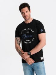 T-shirt męski z nadrukiem Ombre Casual Style – czarny V2 OM-TSPT-0144 - L. Czarne t-shirty Ombre Clothing, l, z aplikacjami, z bawełny, bez kołnierzyka, bez ramiączek. Za 41.99 zł.