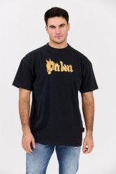 PALM ANGELS Czarny męski t-shirt Burning Logo Tee. Czarne t-shirty PALM ANGELS, l, bez wzorów, z bawełny, bez kołnierzyka, bez ramiączek. W wyprzedaży za 999.99 zł.