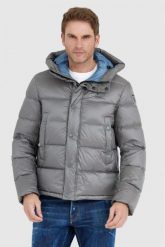 BLAUER Stalowa puchowa kurtka męska Tracy z kapturem. Szare kurtki Blauer USA, l, bez wzorów, z puchu, z kapturem. W wyprzedaży za 1,019.99 zł.