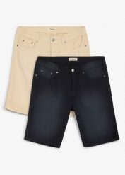 Lekkie bermudy z elastyczną wstawką w talii, z kolorowego denimu, regular fit (2 pary). Brązowe jeansy bonprix, m. Za 69.98 zł.
