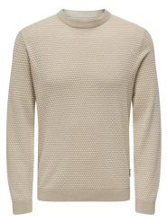 ONLY & SONS Sweter w kolorze beżowym rozmiar: L. Brązowe swetry nierozpinane Only & Sons, l, bez wzorów, z bawełny, bez kołnierzyka, bez ramiączek. Za 84.01 zł.