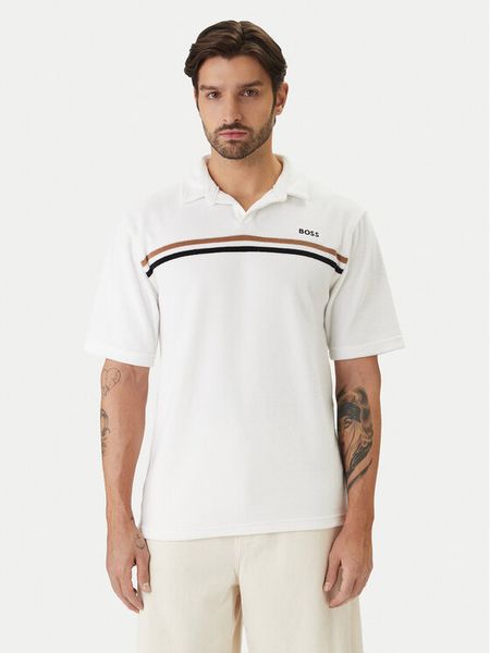 BOSS Polo Iconic 50561186 Biały Regular Fit. Białe koszulki polo Boss, m, bez wzorów, z bawełny, bez kołnierzyka, bez ramiączek. Za 379.99 zł.