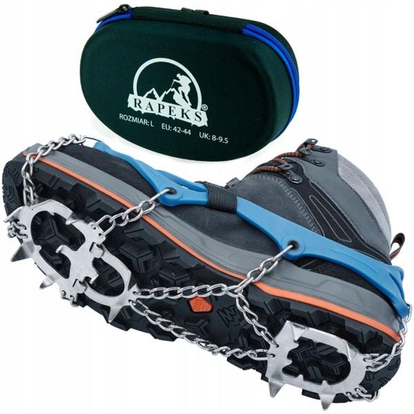 Raczki na buty Rapeks Icetrak. Niebieskie buty trekkingowe RAPEKS, bez wzorów, bez zapięcia. W wyprzedaży za 117.90 zł.